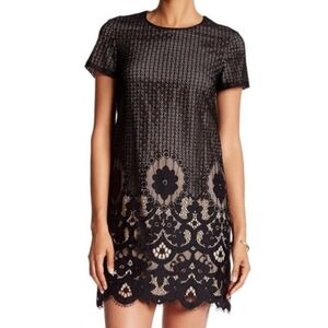 CeCe Black Lace Overlay Shift Dress